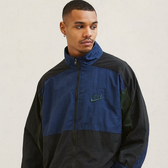 Vintage Nike Men's Windbreaker Jacket Blue Black Retro 90s Track Coat Size L - Picture 11 of 11